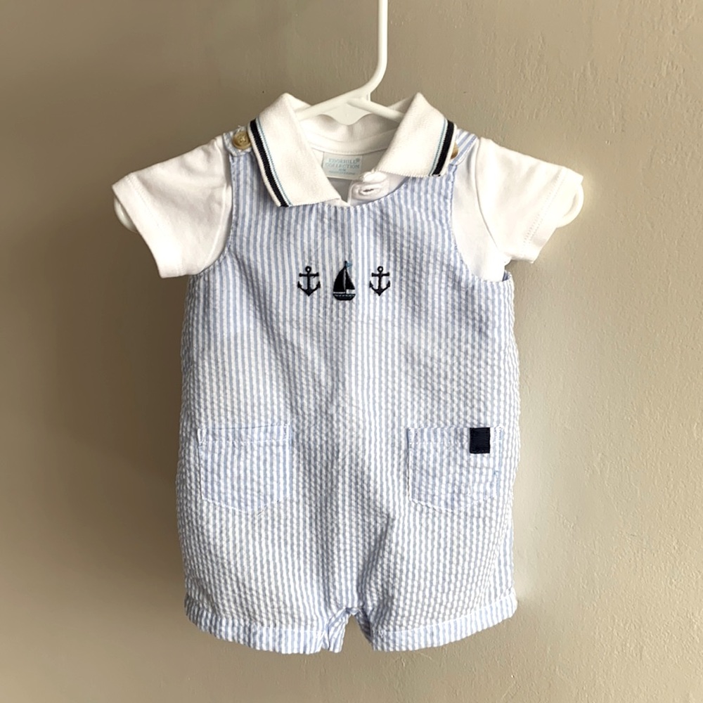 Edgehill Collection light blue seersucker nautical set